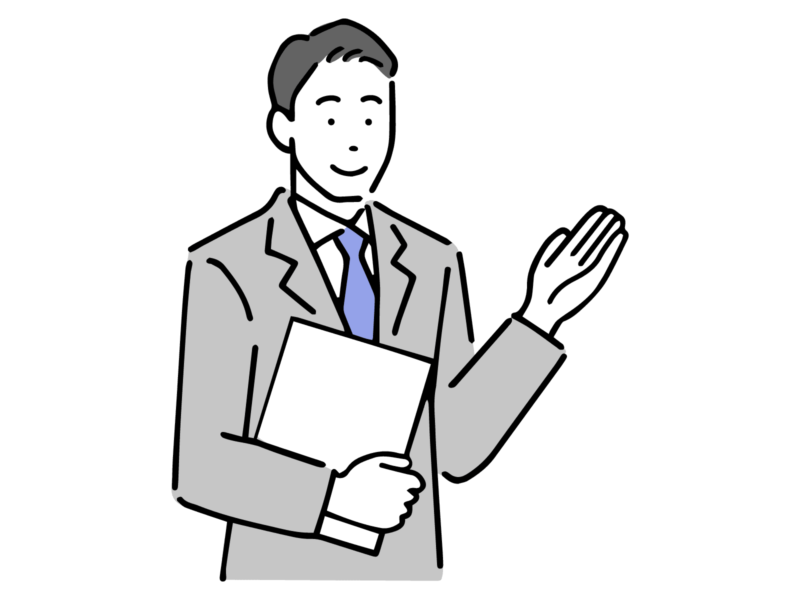 案内するスーツの男性